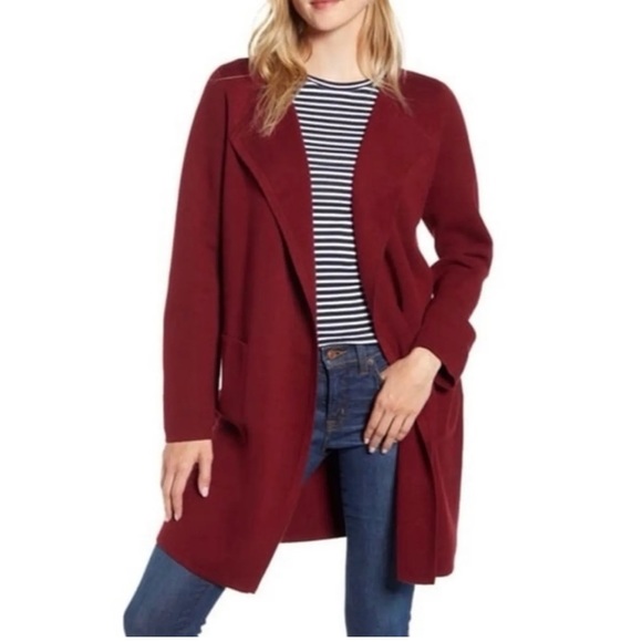 J.CREW Womens Juliette Collarless Sweater Blazer | Burgundy / Wine | Size XS
